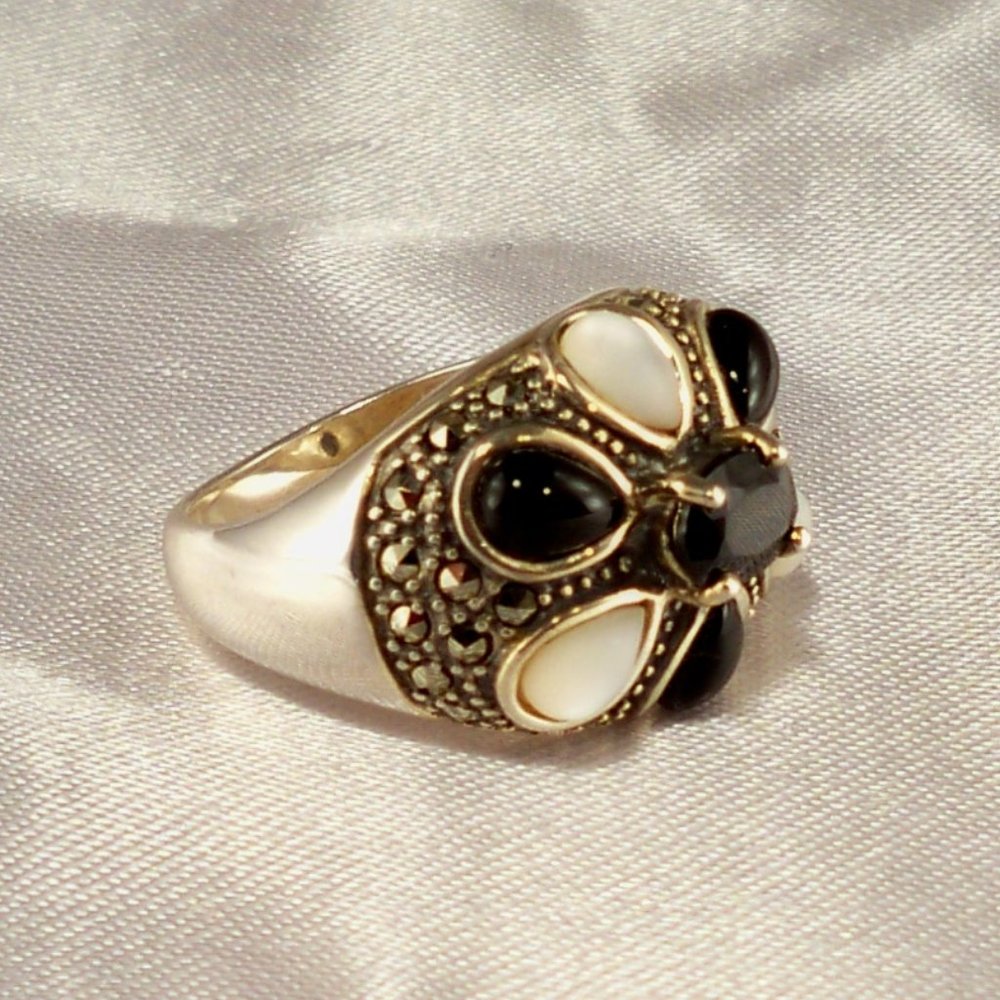 NEW Black & White Stones* Silver DESIGNER Ring